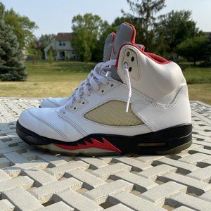 NIKE AIR JORDAN RETRO 5 V WHITE FIRE RED BLACK 136027-100 SZ 10.5